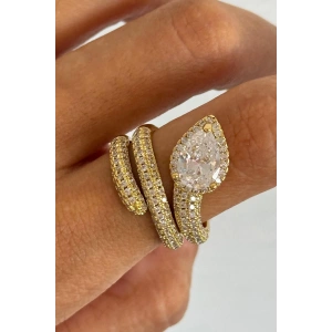 Altın Renk Taş Detaylı Ayarlanabilir Yüzük