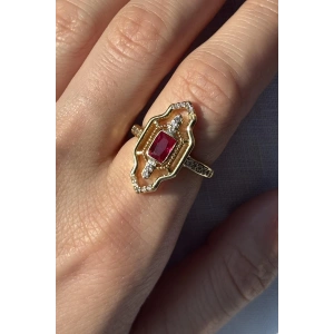 Altın Renk Taş Detaylı Ayarlanabilir Yüzük