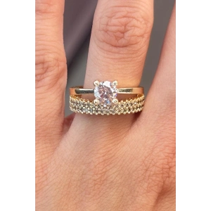 Altın Renk Taş Detaylı Ayarlanabilir Yüzük