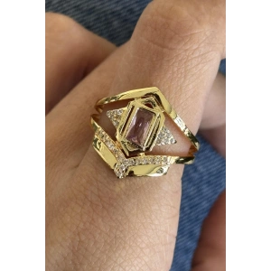 Altın Renk Taş Detaylı Ayarlanabilir Yüzük