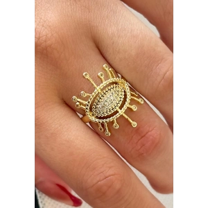 Altın Renk Taş Detaylı Ayarlanabilir Yüzük