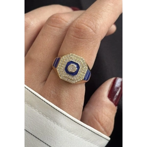 Altın Renk Taş Detaylı Ayarlanabilir Yüzük