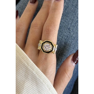 Altın Renk Taş Detaylı Ayarlanabilir Yüzük