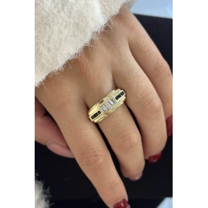 Altın Renk Taş Detaylı Ayarlanabilir Yüzük