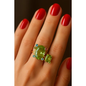 Altın Renk Taş Detaylı Ayarlanabilir Yüzük