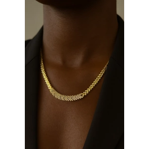 Altın Renk Taş Detaylı Balık Sırtı VİP Kolye