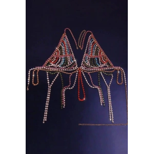 Altın Renk Taş Detaylı Bikini Üstü /Bralet /Vücut Aksesuarı