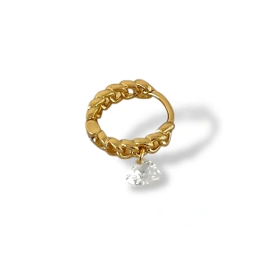 Altın Renk Taş Detaylı Çelik Halka Tragus/Kıkırdak Küpe/Piercing (Tek)