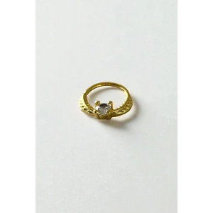 Altın Renk Taş Detaylı Çelik Halka Tragus/Kıkırdak Küpe/Piercing (Tek)