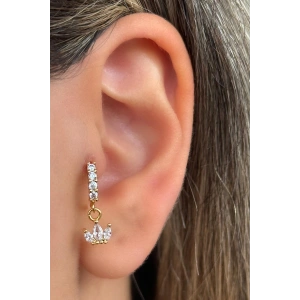 Altın Renk Taş Detaylı Çelik Halka Tragus/Kıkırdak Küpe/Piercing (Tek)