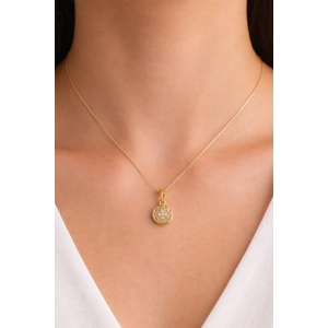 Altın Renk Taş Detaylı Çelik Kolye