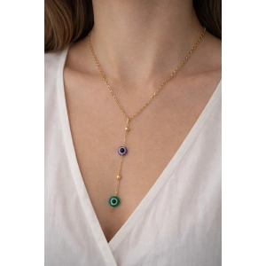 Altın Renk Taş Detaylı Çelik Kolye