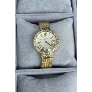 Altın Renk Taş Detaylı Çelik Kordonlu Kadın Saat