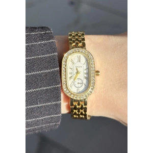 Altın Renk Taş Detaylı Çelik Kordonlu Kadın Saat