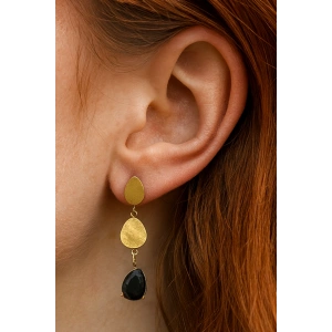 Altın Renk Taş Detaylı Çelik Küpe (Çift)