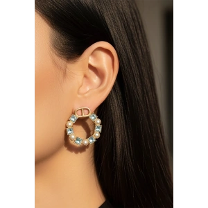 Altın Renk Taş Detaylı Çelik Küpe (Çift)