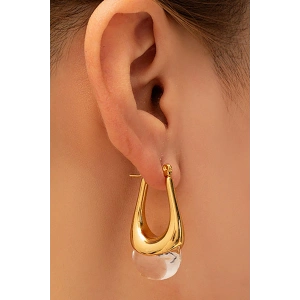 Altın Renk Taş Detaylı Çelik Küpe (Çift)