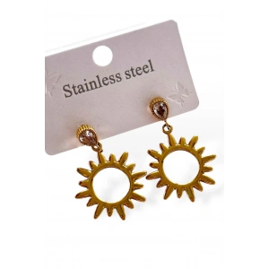 Altın Renk Taş Detaylı Çelik Küpe (Çift)