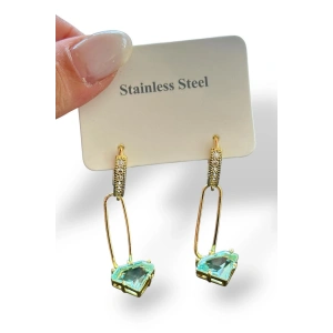 Altın Renk Taş Detaylı Çelik Küpe (Çift)