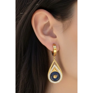 Altın Renk Taş Detaylı Çelik Küpe (Çift)