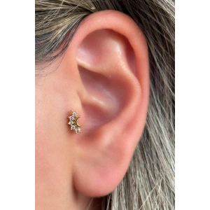 Altın Renk Taş Detaylı Çelik Tragus/Kıkırdak Küpe/Piercing (Tek)