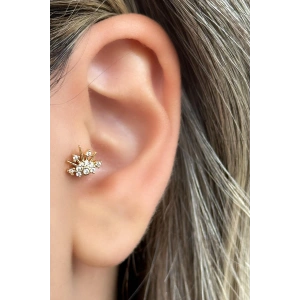 Altın Renk Taş Detaylı Çelik Tragus/Kıkırdak Küpe/Piercing (Tek)