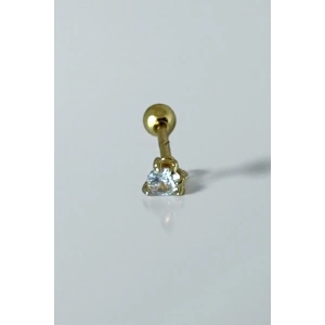 Altın Renk Taş Detaylı Çelik Tragus/Kıkırdak Küpe/Piercing (Tek)