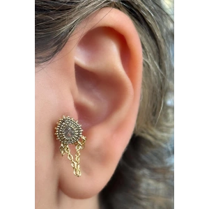 Altın Renk Taş Detaylı Çelik Tragus/Kıkırdak Küpe/Piercing (Tek)