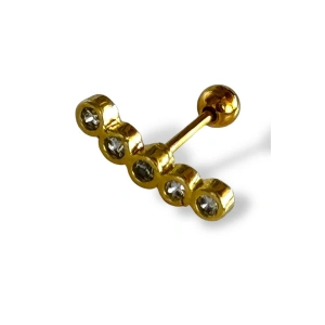 Altın Renk Taş Detaylı Çelik Tragus/Kıkırdak Küpe/Piercing (Tek)