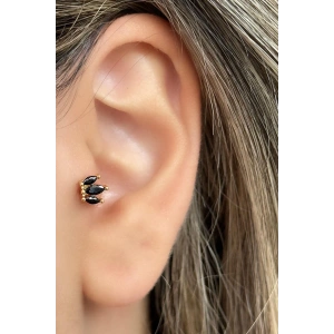 Altın Renk Taş Detaylı Çelik Tragus/Kıkırdak Küpe/Piercing (Tek)