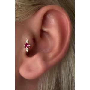 Altın Renk Taş Detaylı Çelik Tragus/Kıkırdak Küpe/Piercing (Tek)