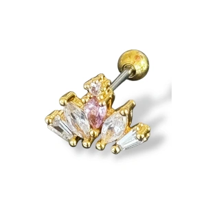 Altın Renk Taş Detaylı Çelik Tragus/Kıkırdak Küpe/Piercing (Tek)