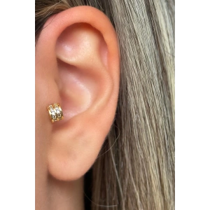 Altın Renk Taş Detaylı Çelik Tragus/Kıkırdak Küpe/Piercing (Tek)