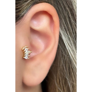 Altın Renk Taş Detaylı Çelik Tragus/Kıkırdak Küpe/Piercing (Tek)