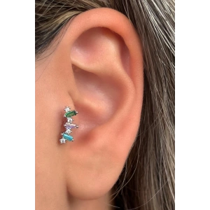 Altın Renk Taş Detaylı Çelik Tragus/Kıkırdak Küpe/Piercing (Tek)