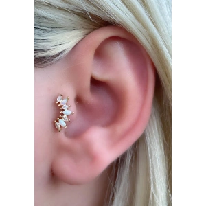Altın Renk Taş Detaylı Çelik Tragus/Kıkırdak Küpe/Piercing (Tek)