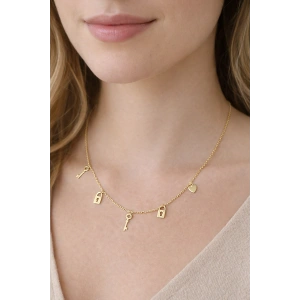 Altın Renk Taş Detaylı Çelik Xupıng Kolye