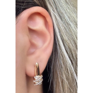 Altın Renk Taş Detaylı Çelik Xupıng Küpe (Çift)