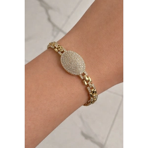 Altın Renk Taş Detaylı Çelik Xupıng VİP Bileklik