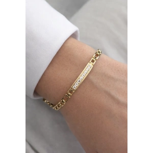 Altın Renk Taş Detaylı Çelik Xupıng VİP Bileklik