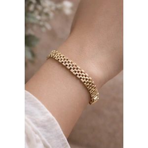 Altın Renk Taş Detaylı Çelik Xupıng VİP Bileklik