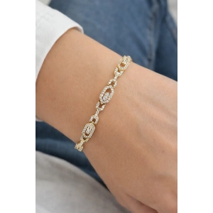 Altın Renk Taş Detaylı Çelik Xupıng VİP Bileklik