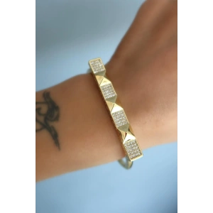 Altın Renk Taş Detaylı Çelik Xuping VIP Kelepçe Bileklik