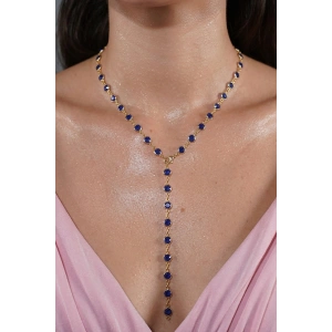 Altın Renk Taş Detaylı Çelik Y Kolye