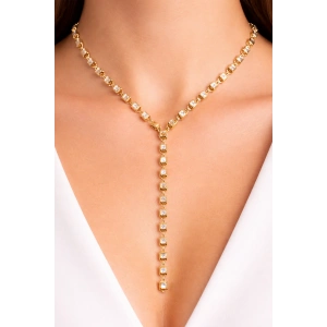 Altın Renk Taş Detaylı Çelik Y Kolye