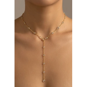 Altın Renk Taş Detaylı Çelik Y Kolye