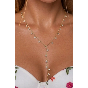 Altın Renk Taş Detaylı Çelik Y Kolye