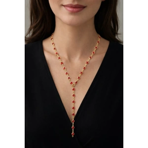 Altın Renk Taş Detaylı Çelik Y Kolye