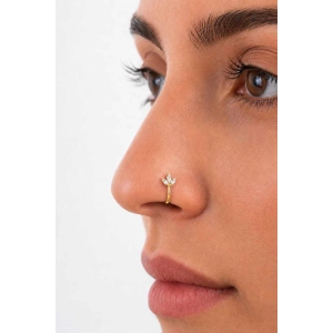 Altın Renk Taş Detaylı Cerrahi Çelik Deliksiz Kulak/Burun Piercing