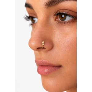Altın Renk Taş Detaylı Cerrahi Çelik Deliksiz Kulak/Burun Piercing